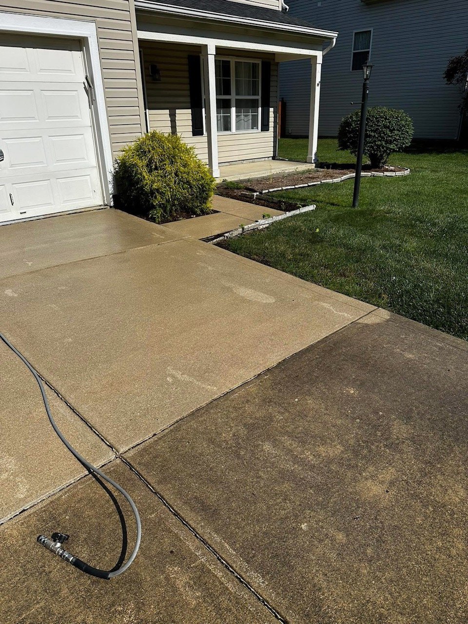 Partially cleaned concrete