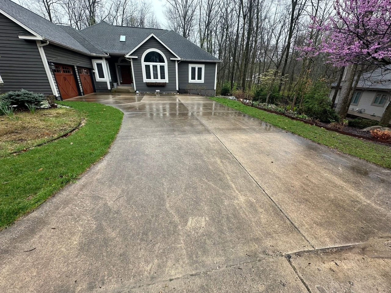 Filthy driveway before washing